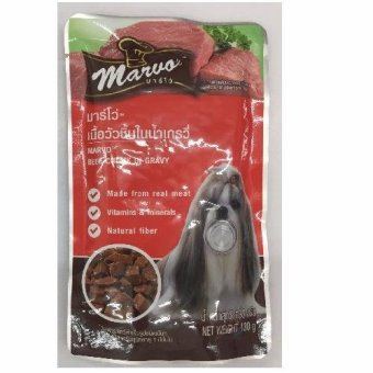 Marvo อาหารเปียกสุนัข แบบซอง รสเนื้อวัวชิ้นในน้ำเกรวี่ 130g ( 12 units ) Marvo อาหารเปียกสุนัข แบบซอง รสเนื้อวัวชิ้นในน้ำเกรวี่ 130g ( 12 units )