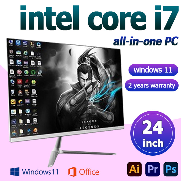 Lenovo ใหม่ 24 นิ้ว All In One PC Intel Core i7 16GB RAM 512GB SSD ฟรี Windows 11 + Office Wireless Wi-Fi โฮมออฟฟิศเกมการเรียนรู้การสนับสนุนติดผนังรับประกัน 2 ปี