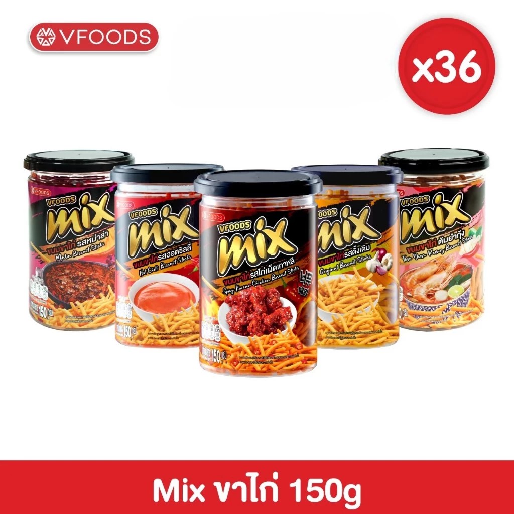 [Whole Box X 36 Jars, Including Shipping Fee] Vfoods Vfoods Mix Chicken Leg Snacks in Various Flavors, 150 Grams (1 Box = 36 Jars) *Unit Is a Box* ราคา 1,542 บาท*ส่งฟรี