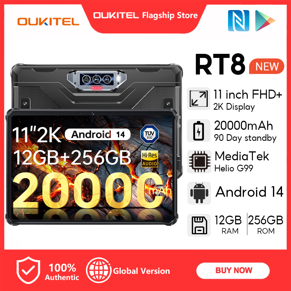 [Local Stock] Oukitel Tablet Rt8 11 Inch 2K 12Gb + 256Gb Battery 20000Mah 48Mp G99 Mtk + 48Mp + 5Mp Ip68 Nano Android14 Otg Nfc Rugged Tablet ราคา 9,156 บาท*ส่งฟรี