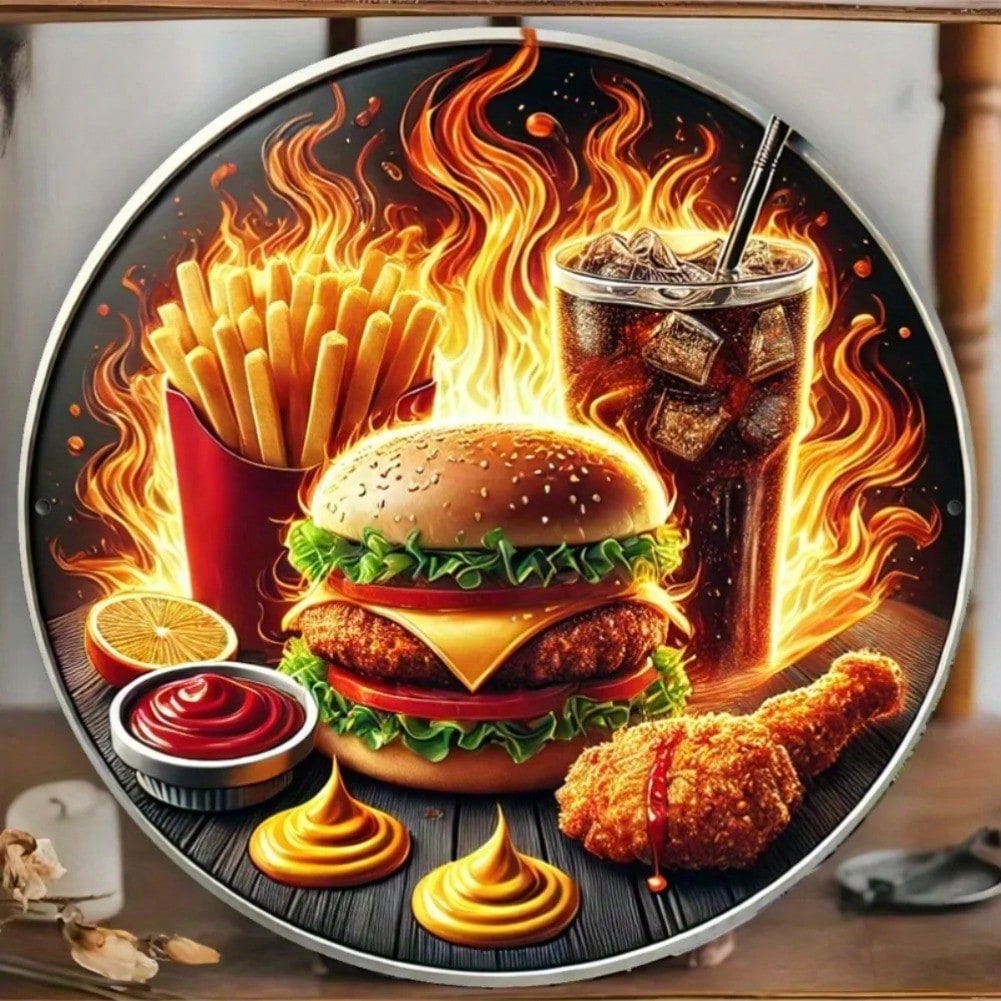 Vintage Burger Design Neon Effect Sign 2D Flat Metal Decorative Sign Decorative Neon Sign for Home Bar Restaurant Coffee Shop