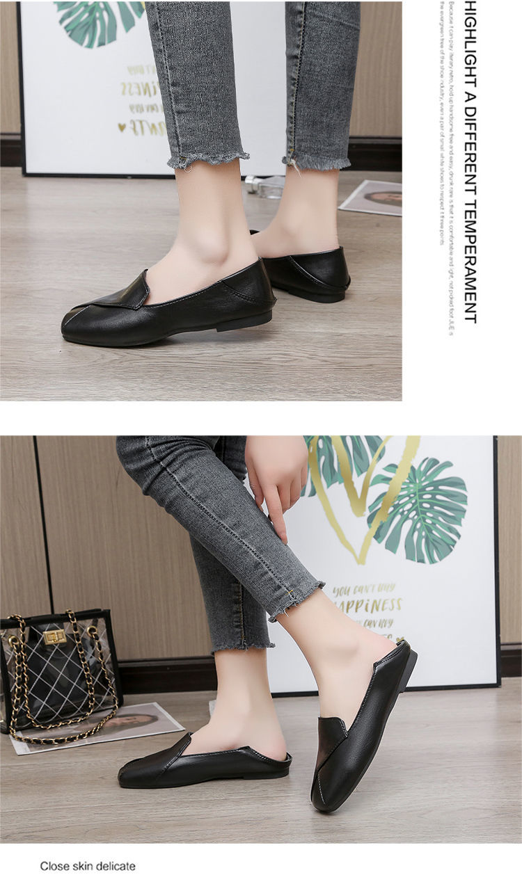 wtMei Fashion Small Leather Shoes Women's New Flat-soled Large Size Doll Single Shoes Soft Leather Low Heel Loafers Shoes