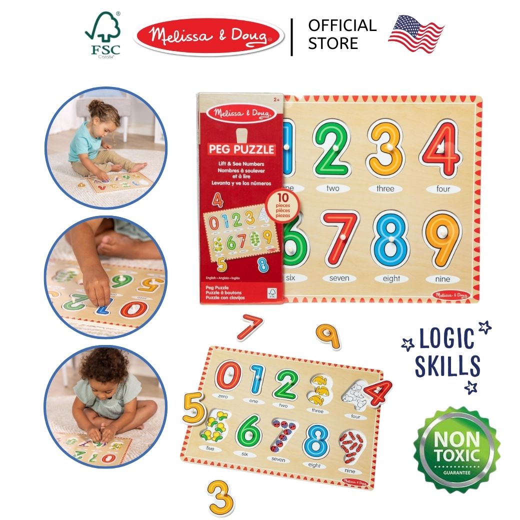 (Genuine Usa Product) Wooden Jigsaw Puzzles, Peg Puzzle Alphabet Numbers, Melissa & Doug, Children's Jigsaw Puzzles, Various Models 3272 50126 ราคา 674 บาท*ส่งฟรี