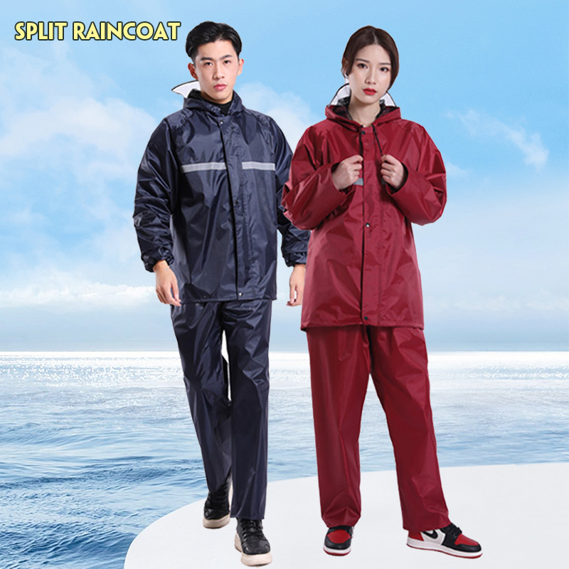 Navy blue rain coat with reflective stripe version hooded thick waterproof rain suit raincoat a1207