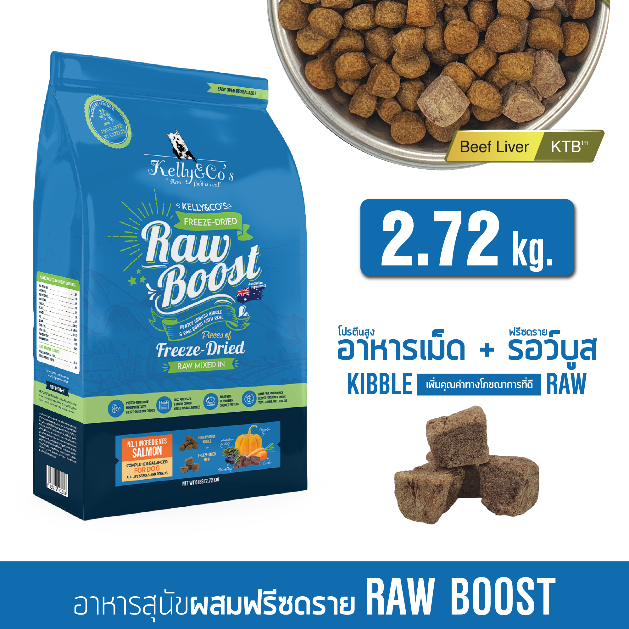 เคลลี่แอนด์โค อาหารสุนัขเกรนฟรี ผสมฟรีซดราย รอว์บูส สำหรับสุนัข 2.72kg. ไม่มีธัญพืชและสัตว์ปีก ลดอาการแพ้อาหาร ราคา 709 บาท*ส่งฟรี
