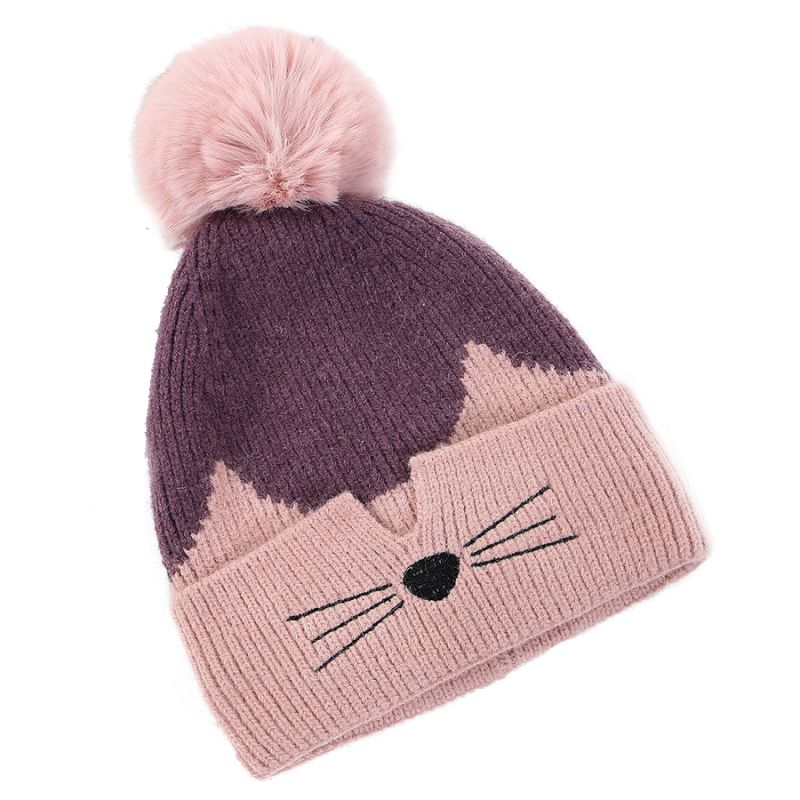 หมวกไหมพรม หมวก ไหมพรม หน้าแมว หมวกหน้าแมว หมวกแฟชั่น ผู้หญิง ร้าน Hats Thai ขายหมวกสวยๆหมวกเท่ๆหมวกแฟชั่น Hat Cap หมวกทรงต่างๆฺ Wool Hat Autumn And Winter Women Hat Winter Knitted Hat Cat Cute Warm Wool Ball Stitching Color Knit Hat Ins Fashion Hats
