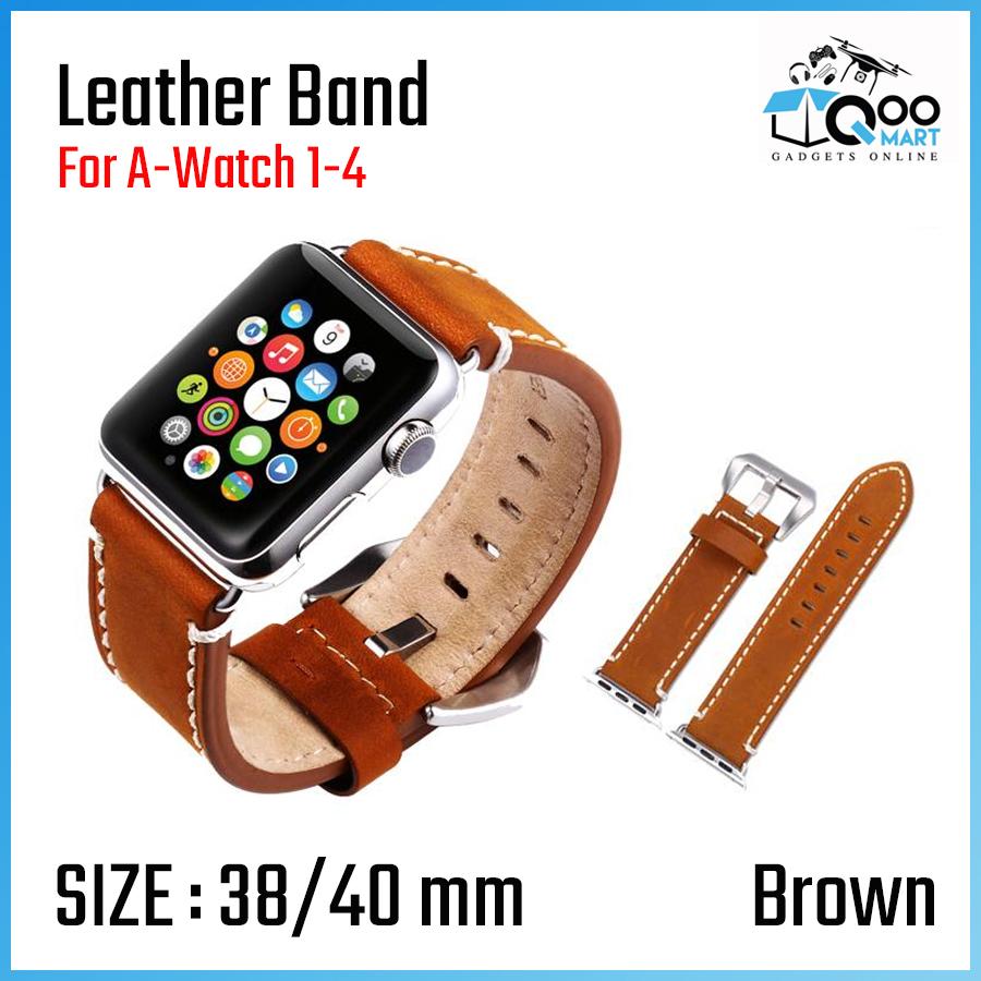 Leather Band Strap สายนาฬิกาสมาร์ทวอชท์ สำหรับ A-Watch Series 1-4 # Qoomart