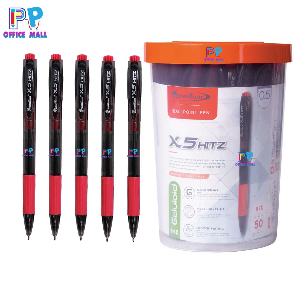 ปากกาควอนตั้ม (Quantum) รุ่น เจลลูลอยด์ X5 Hitz หมึกสีน้ำเงิน 50 ด้าม/กระบอก