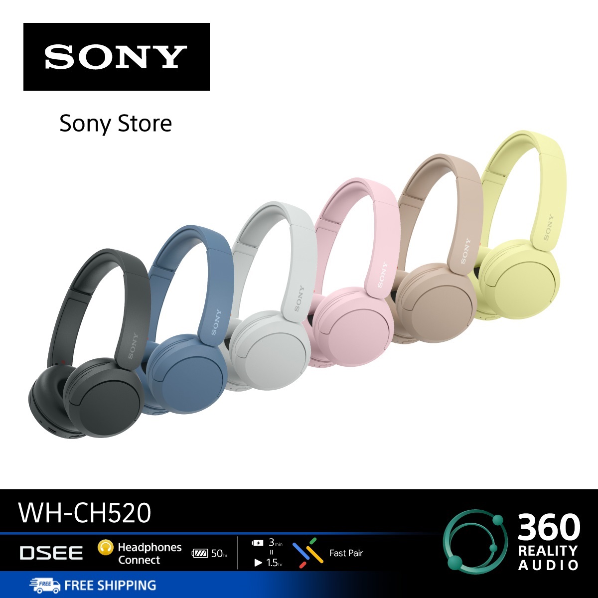 หูฟังครอบหู หูฟังเพลงเสียงเบสแน่น Sony WH-CH520 Wireless Headphones หูฟังบูลธูท ไร้สาย ราคา 1,650 บาท*ส่งฟรี