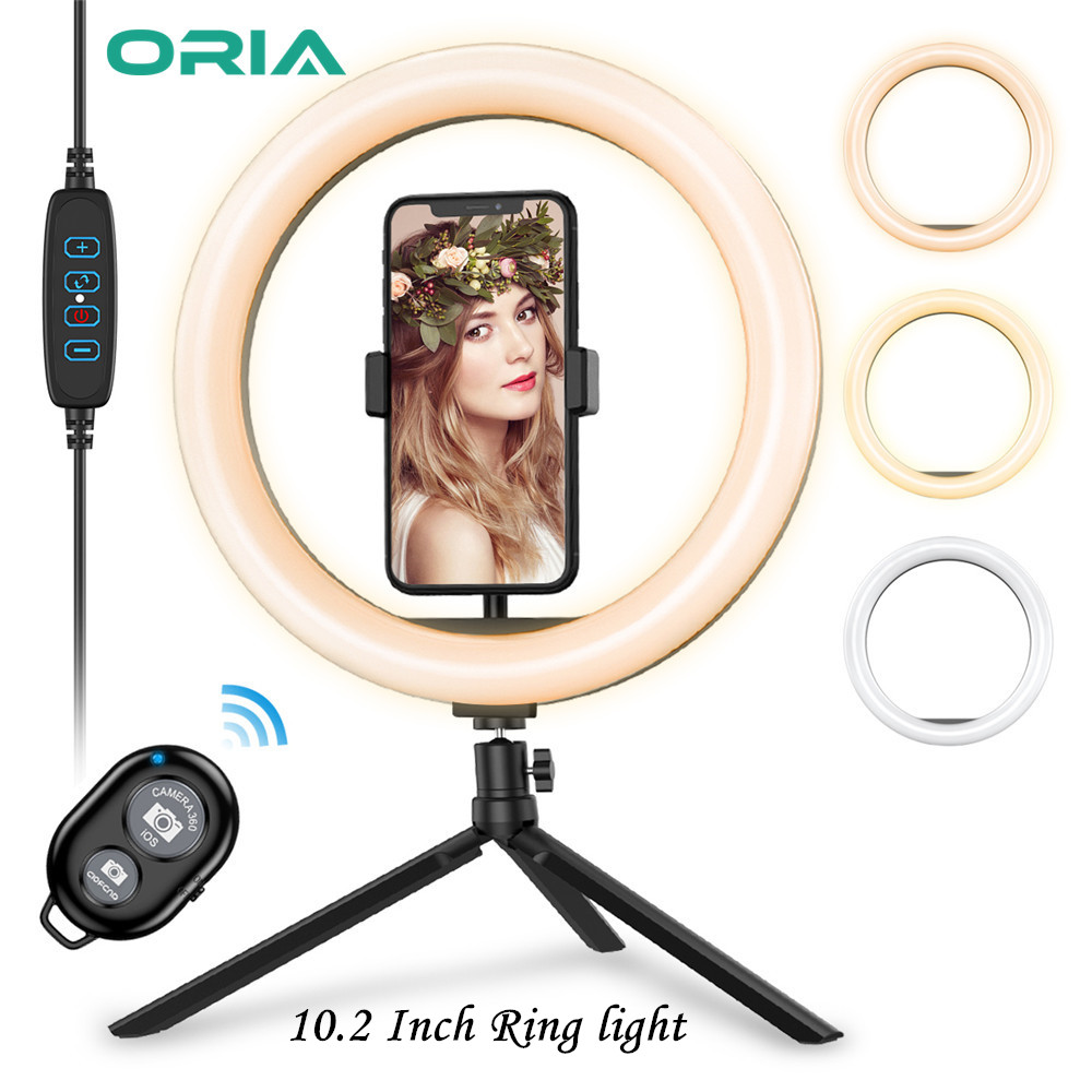 ORIA ไฟเซลฟี่กล้องไฟโทรศัพท์ with Tripod Stand Flexible Phone Holder Desk Makeup Ring Light for TIK Tok YouTube Vlog Live Laptop