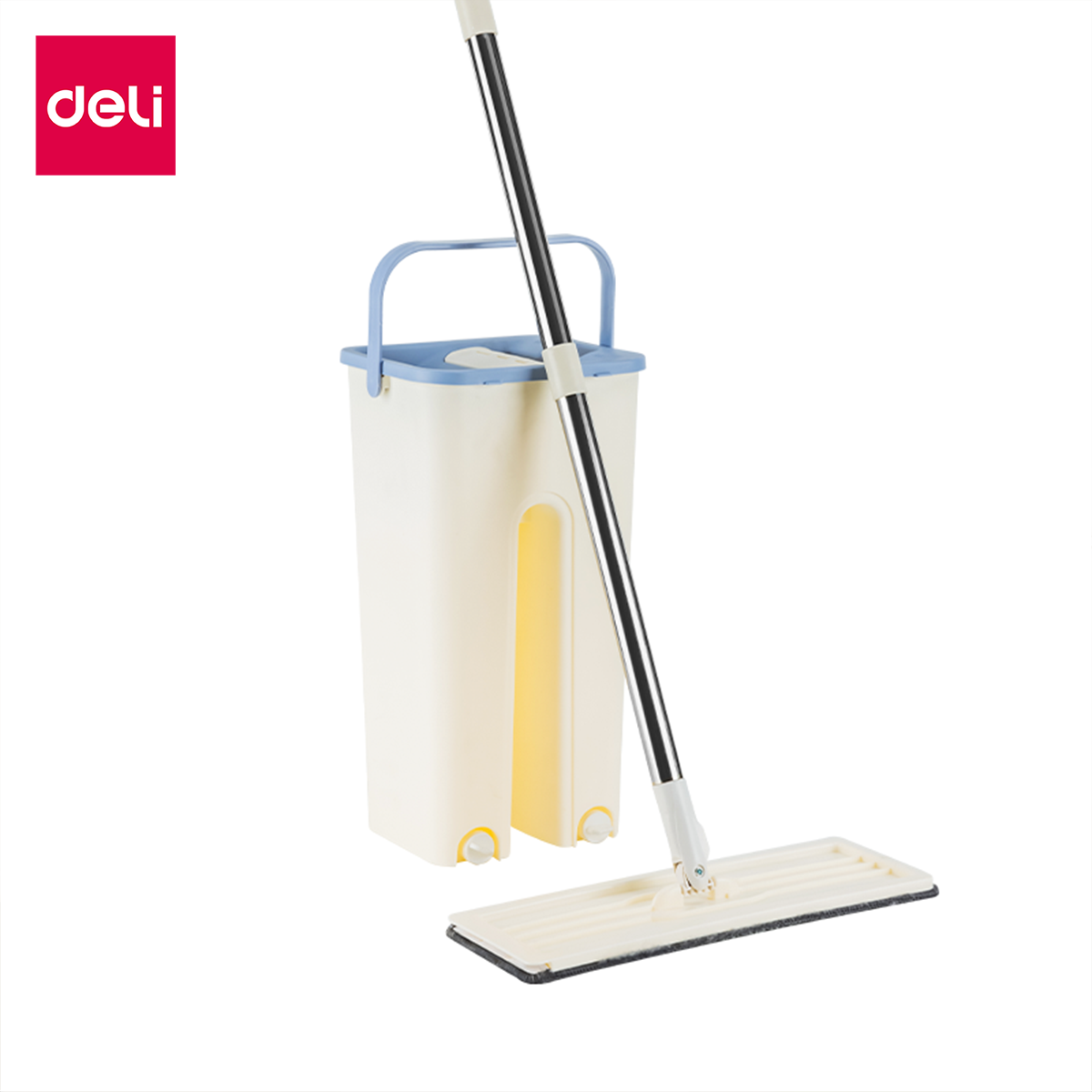 Deli ไม้ถูพื้น ไม้ม๊อบ ไม้ม๊อบถูพื้น ถังถูพื้น ไม้ม๊อบถูพื้นพร้อมถังปั่น หมุนได้ 360 องศา แยกช่องเปียกและแห้ง สีขาว Mop Set ราคา 47 บาท*ส่งฟรี
