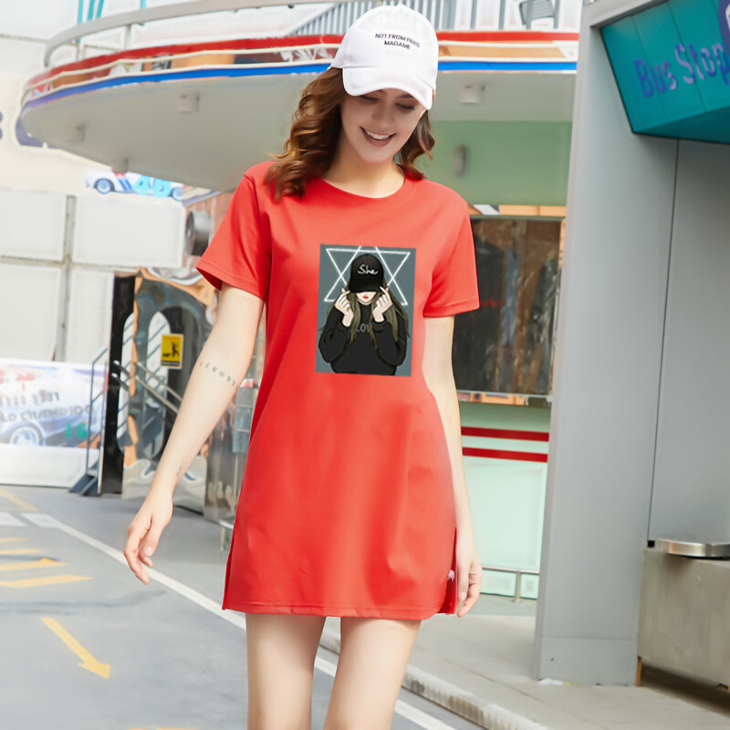Fashion Shop Stoer เสื้อผ้าผู้หญิงแฟชั่นสไตล์เกาหลีสวยเก๋น่ารัก เสื้อยืดเเขนสั้น เสื้อยืดคอกลมทรงยาว Q0107