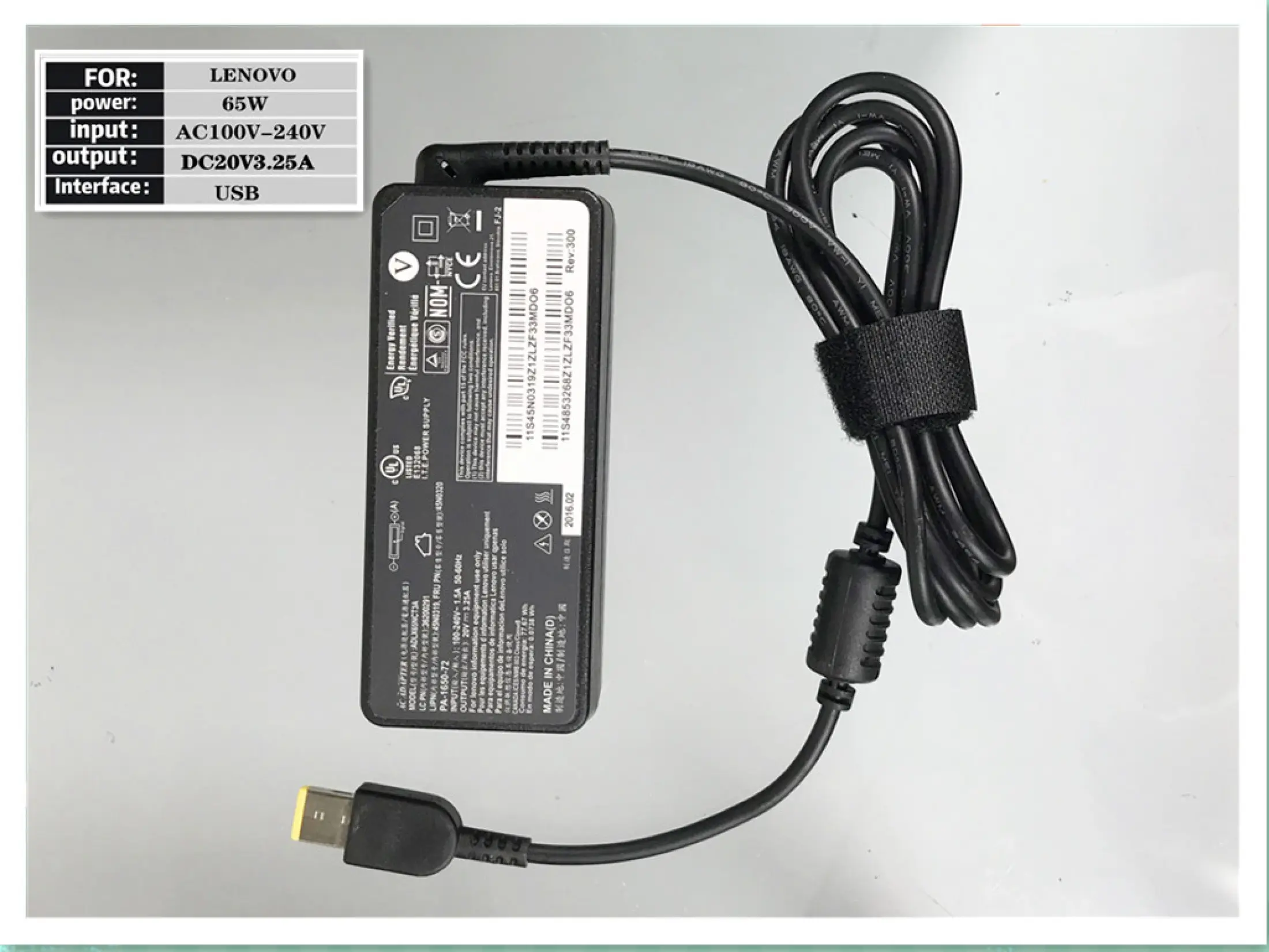 ภาพประกอบคำอธิบาย IT Adapter Notebook อะแดปเตอร์ For LENOVO 20V 3.25A หัว USB PORT (สีดำ)