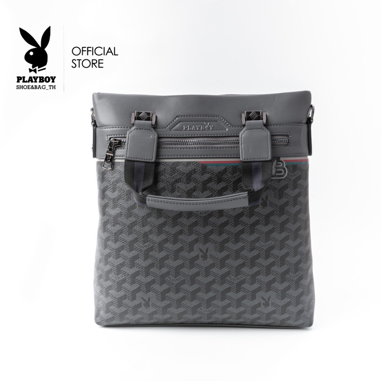 Playboy Shoe & Bag TH side shoulder bag reserved men's genuine model ST-B231PBM232-GY designer stovepipe high PVC stripe three 3D Gray ราคา 1,705 บาท*ส่งฟรี