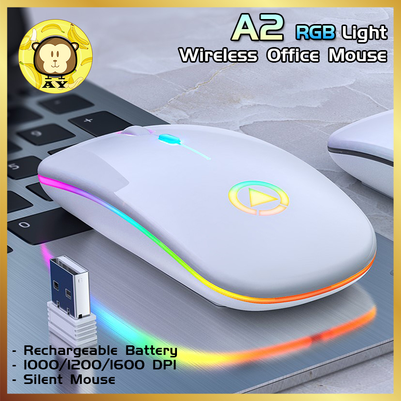 A&Y A2 เมาส์ไร้เสียง เมาส์ไร้สาย ชาร์จแบต เงียบ rechargeable silent wireless mouse กแบบตามสรีรมือ บางเฉียบ 2.4GHz DPI 1000-1600