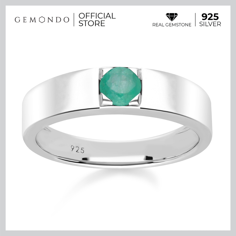 Gemondo 925 Rhodium Plated Sterling Silver 4.5 mm Emerald Single-Stone Ring ราคา 3,150 บาท*ส่งฟรี