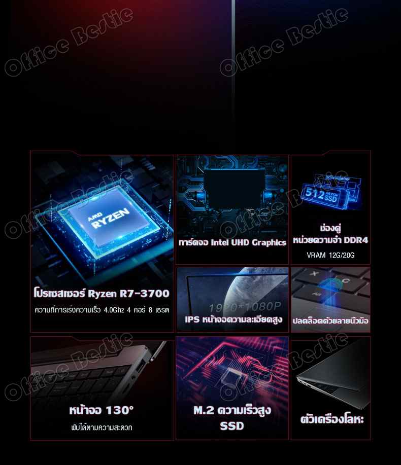 ภาพประกอบของ โน๊ตบุ๊ค แล็ปท็อป หน้าจอ 15.6 นิ้ว  AMD Ryzen 7 3700U RAM12/20GB ระบบปฎิบัติการ Windows 10 โน๊ตบุ๊คเกมมิ่ง