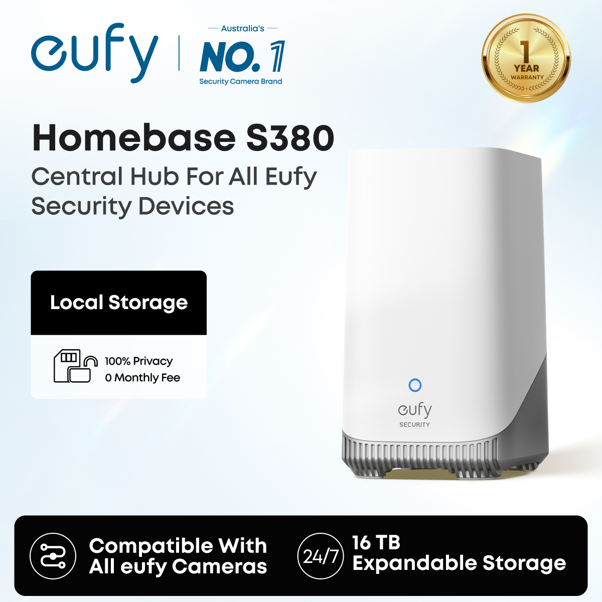 Eufy Security by Anker S380 Homebase 3, Edge Security Hub, Local Expansion Storage up to 16Tb, Security Product Compatibility Advanced Encryption No Monthly Fee ราคา 6,399 บาท*ส่งฟรี
