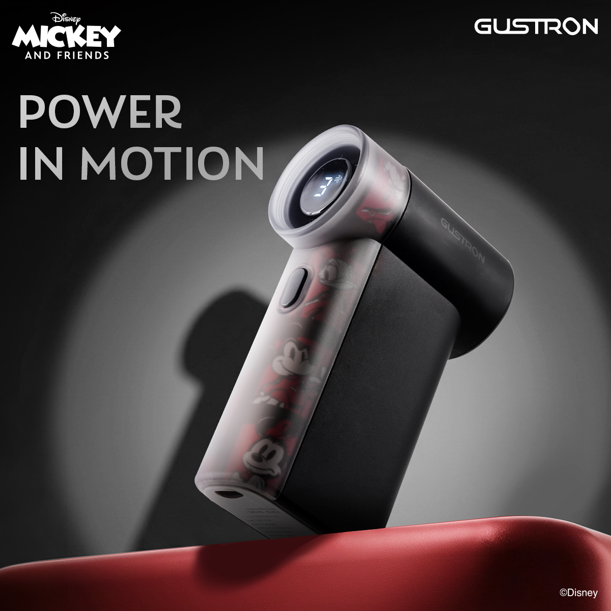 [Genuine License] Gustron X Mickey Racing Portable Handheld Fan - Black, Portable Fan with Compact Design, Adjustable Wind Power at 3 Levels. ราคา 990 บาท*ส่งฟรี