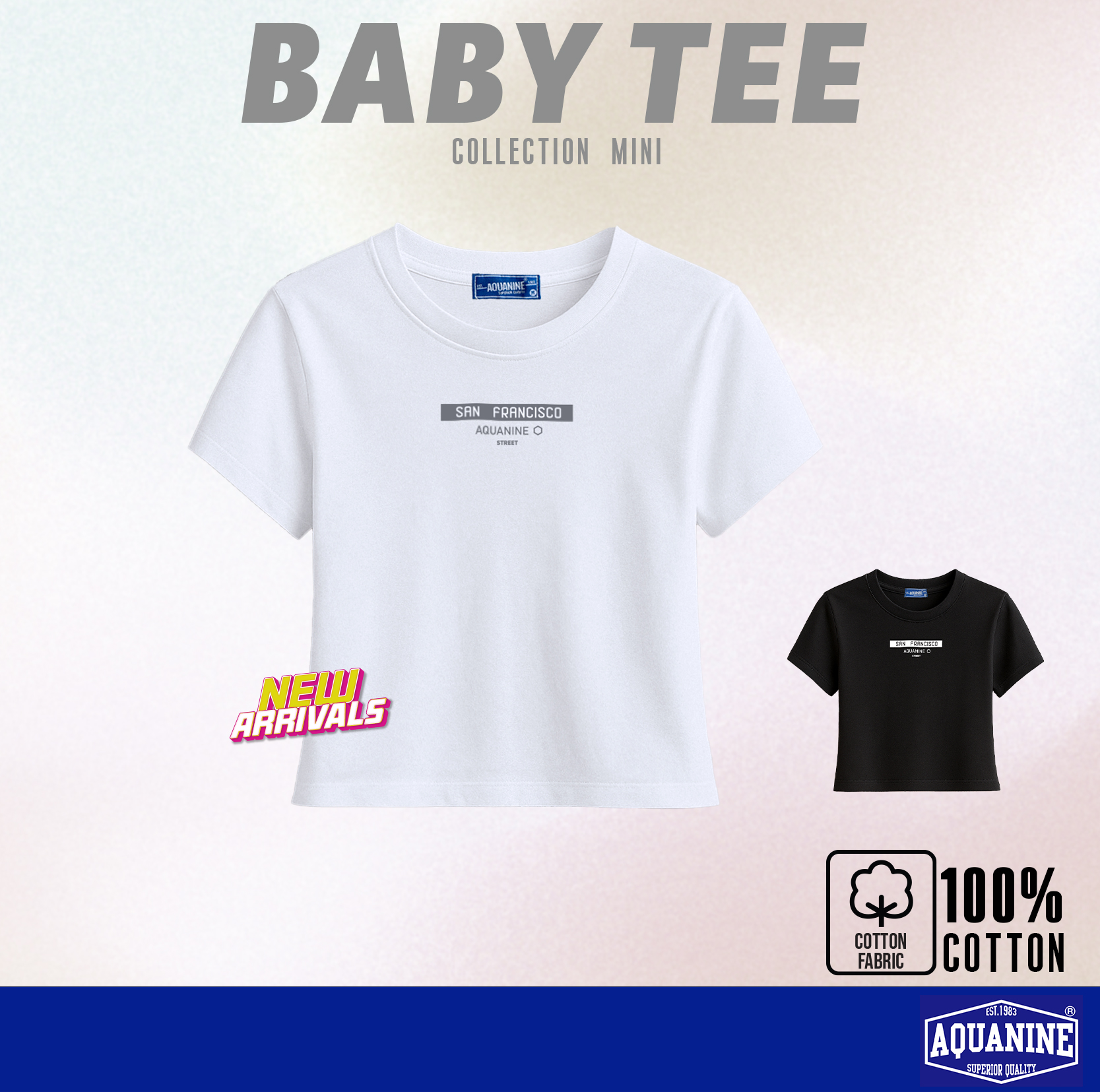 AQUANINE เสื้อ BABY TEE เสื้อยืดผู้หญิง เบบี้ที รุ่น Mini เสื้อยืดคอกลม มินิมอล ลิขสิทธิ์แท้ ราคา 194 บาท*ส่งฟรี