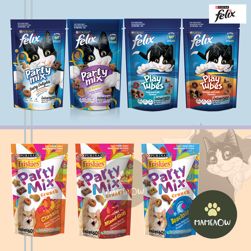 Party Mix / Felix Play Tube Cat Treats Crunch Party Mix / Felix Play Tube 50G-60G ราคา 65 บาท*ส่งฟรี