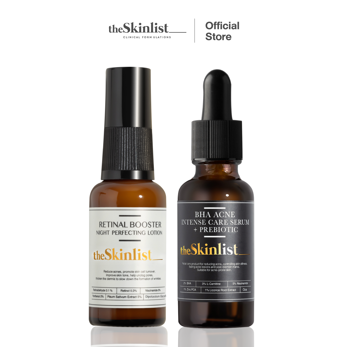 SET Skin Cycling ดูแลสิว สิวเสี้ยน รูขุมขน ผิวมัน The Skinlist BHA Acne Intense Care Serum + The Skinlist Retinal Booster Night Perfecting Lotion 30 g ราคา 1,247 บาท*ส่งฟรี