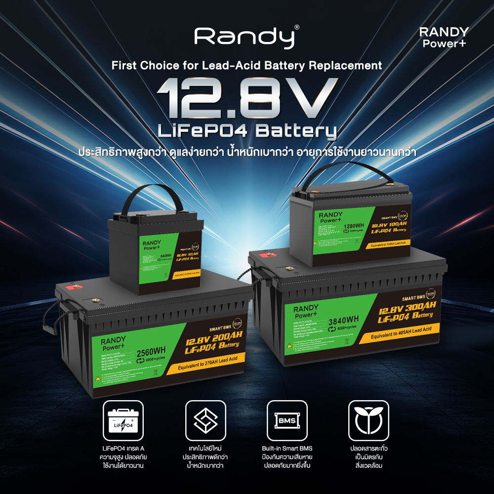 Randy&Eve Energy Lifepo4 Battery 12.8V 50Ah-300Ah Grade a Lithium Battery, 5 Year Warranty, Service Life 10 Years+ ราคา 11,900 บาท*ส่งฟรี