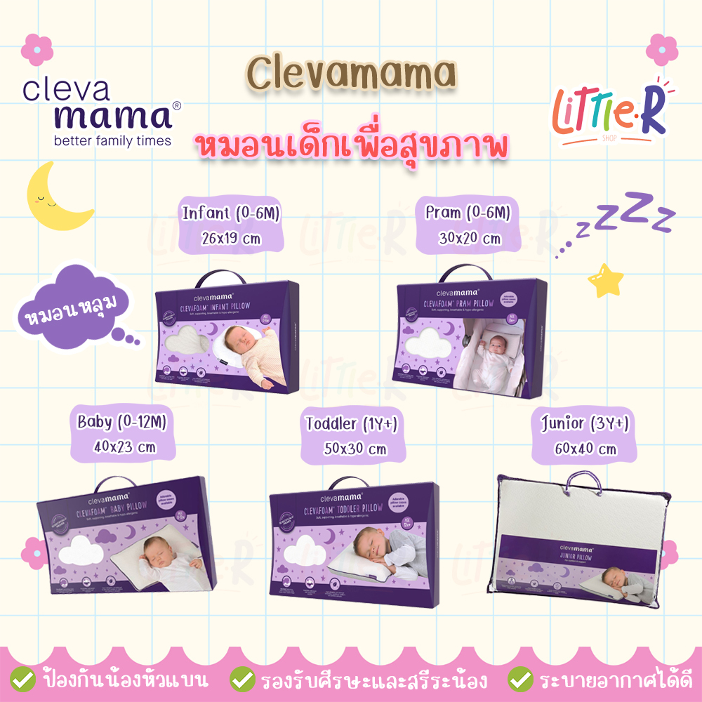 Clevamama ClevaFoam™ หมอนกันหัวแบน หมอนทารก หมอนเด็ก ปลอกหมอน ราคา 1,190 บาท*ส่งฟรี