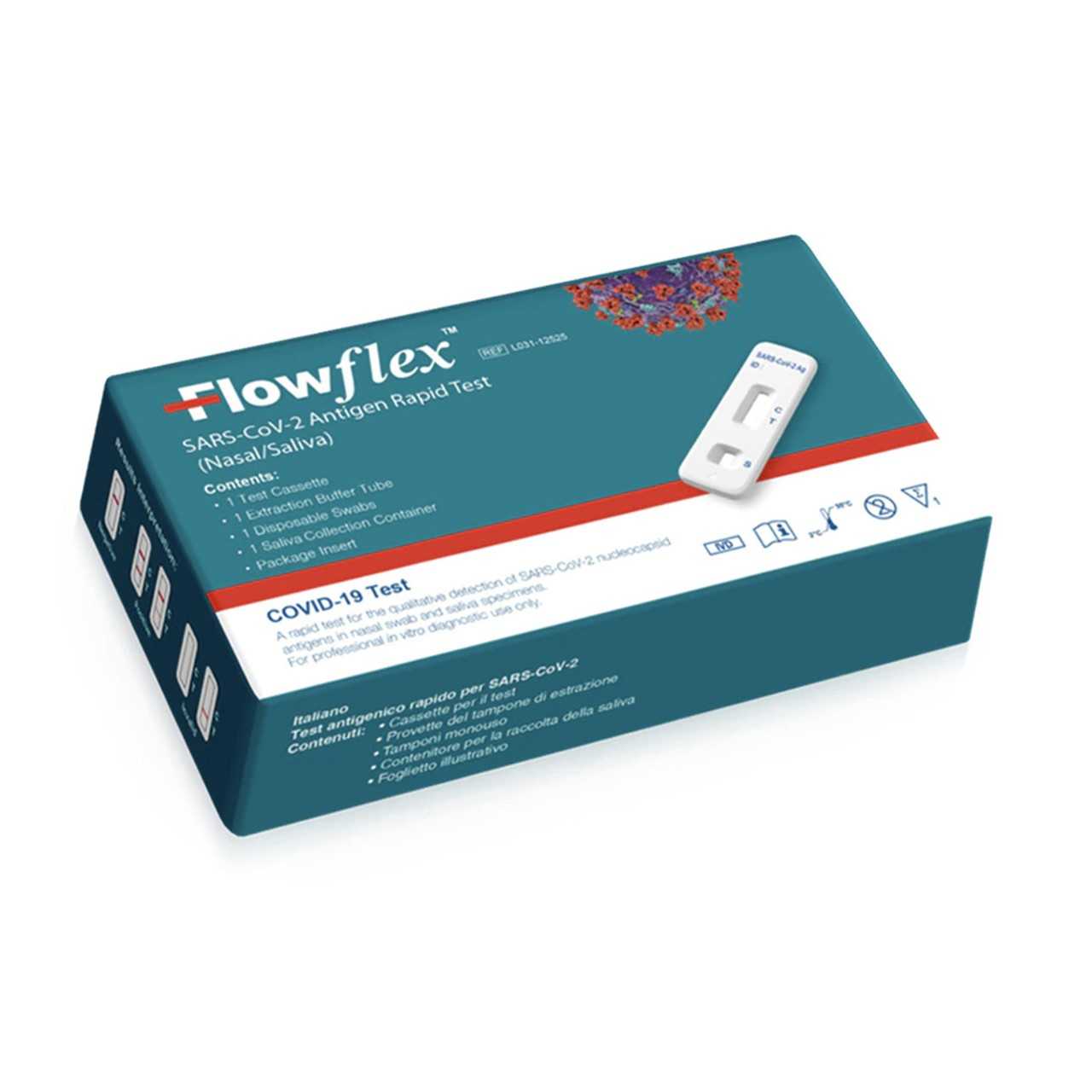 FlowFlex Ag Test Saliva & Nasal กล่องเขียว 2in1 1 test (1กล่อง1เทส) แหย่ปลายจมูกและน้ำลาย ตรวจโอไมครอนได้ ราคา 79 บาท*ส่งฟรี