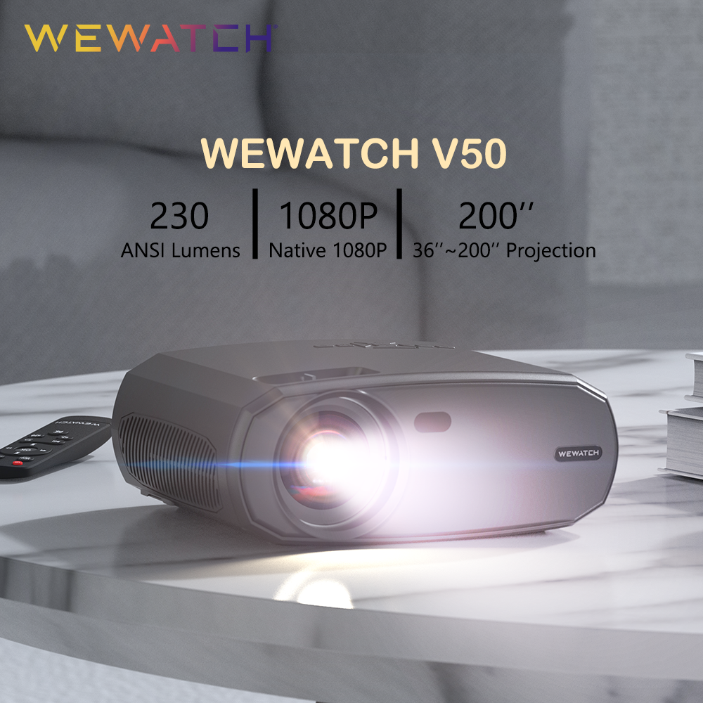 WEWATCH V50 Portable 5G WIFI Projector Mini Smart Real 1080P Full HD Movie Proyector 200'' Large Screen LED Bluetooth Projectors ราคา 4,699 บาท*ส่งฟรี