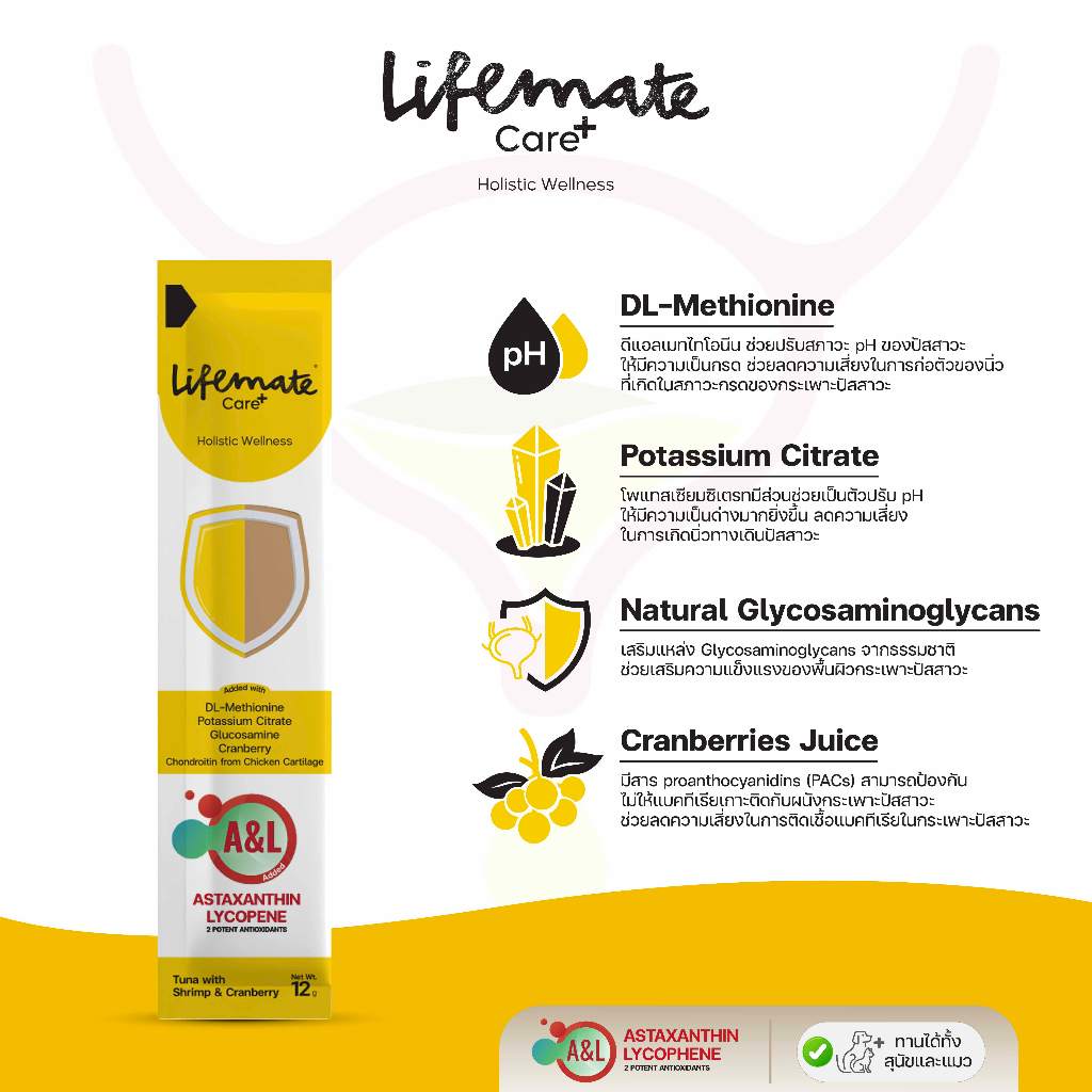 Lifemate Care+ Cat Treat, Tuna Mousse Mixed with Shrimp and Cranberry, Urinary Tract Nourishing Formula (Cpm04), 1 Box, 30 Packets. ราคา 524 บาท*ส่งฟรี