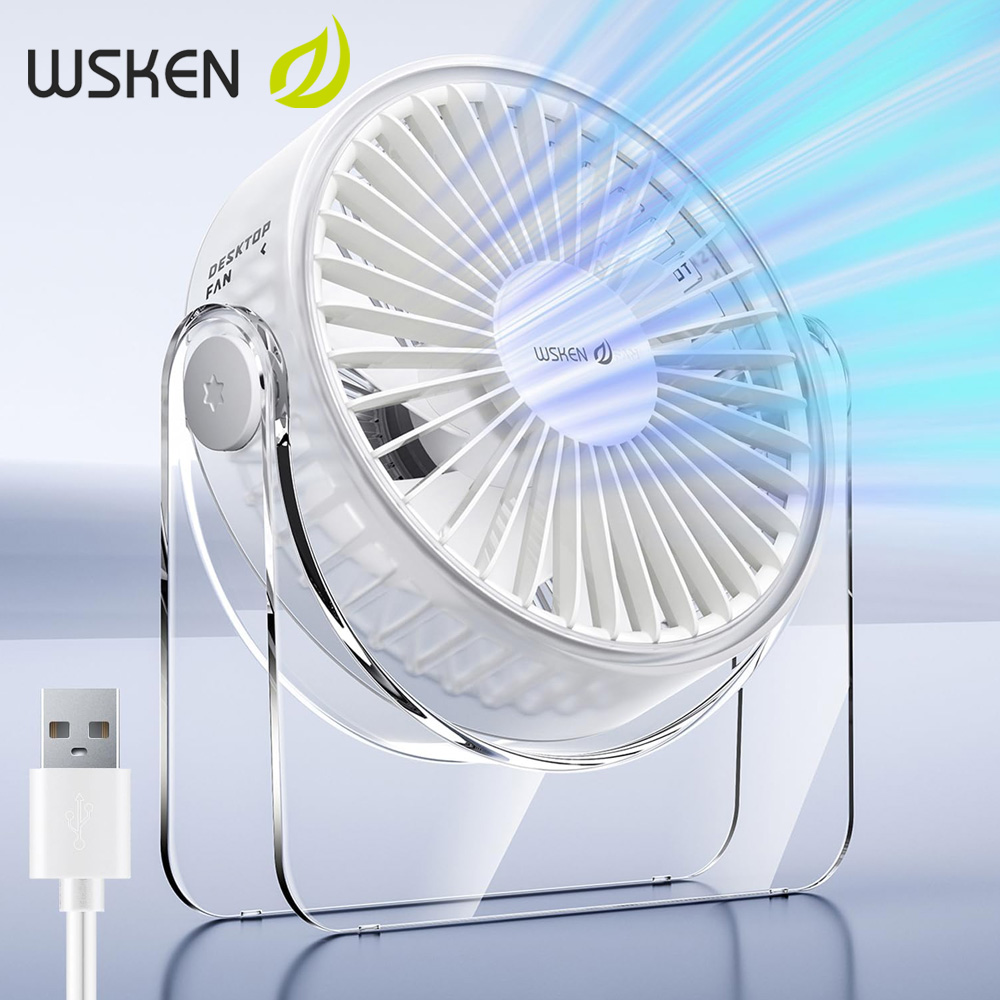 WSKEN USB พัดลมมินิ - แบบเงียบพิเศษ พัดลมแบบพกพา 3 สปีดสำหรับใช้กลางแจ้ง โต๊ะทำงานข้างเตียง ห้องนอน สำนักงาน พร้อมฐานอะคริลิก ราคา 277 บาท*ส่งฟรี
