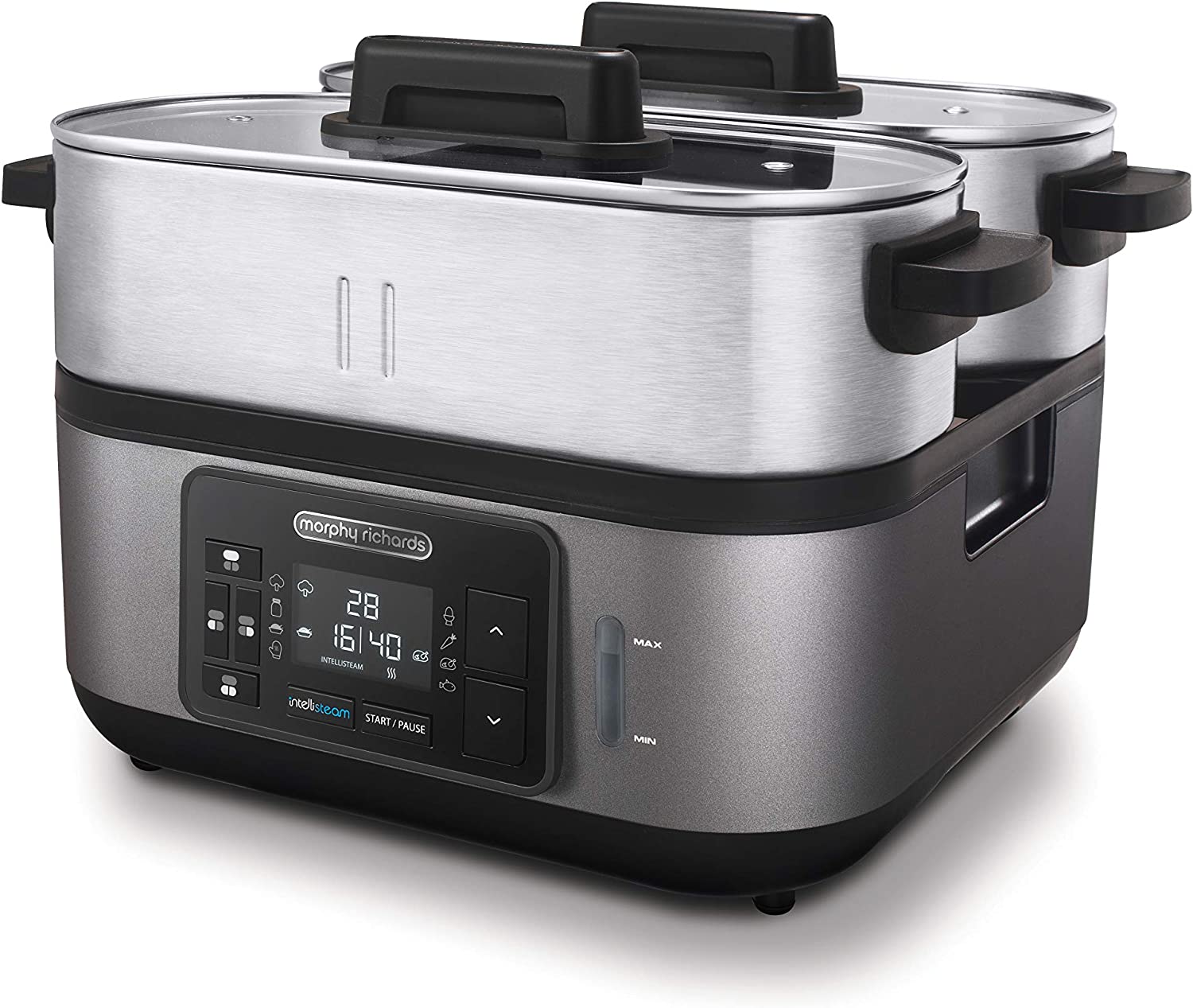Morphy Richards Intellisteam Multi-Purpose Steamer, Double Pot Type, Steamer Stainless Steel, Black, 1600W, 6.8 L, Electric Steamer Imported from Europe. ราคา 27,600 บาท*ส่งฟรี