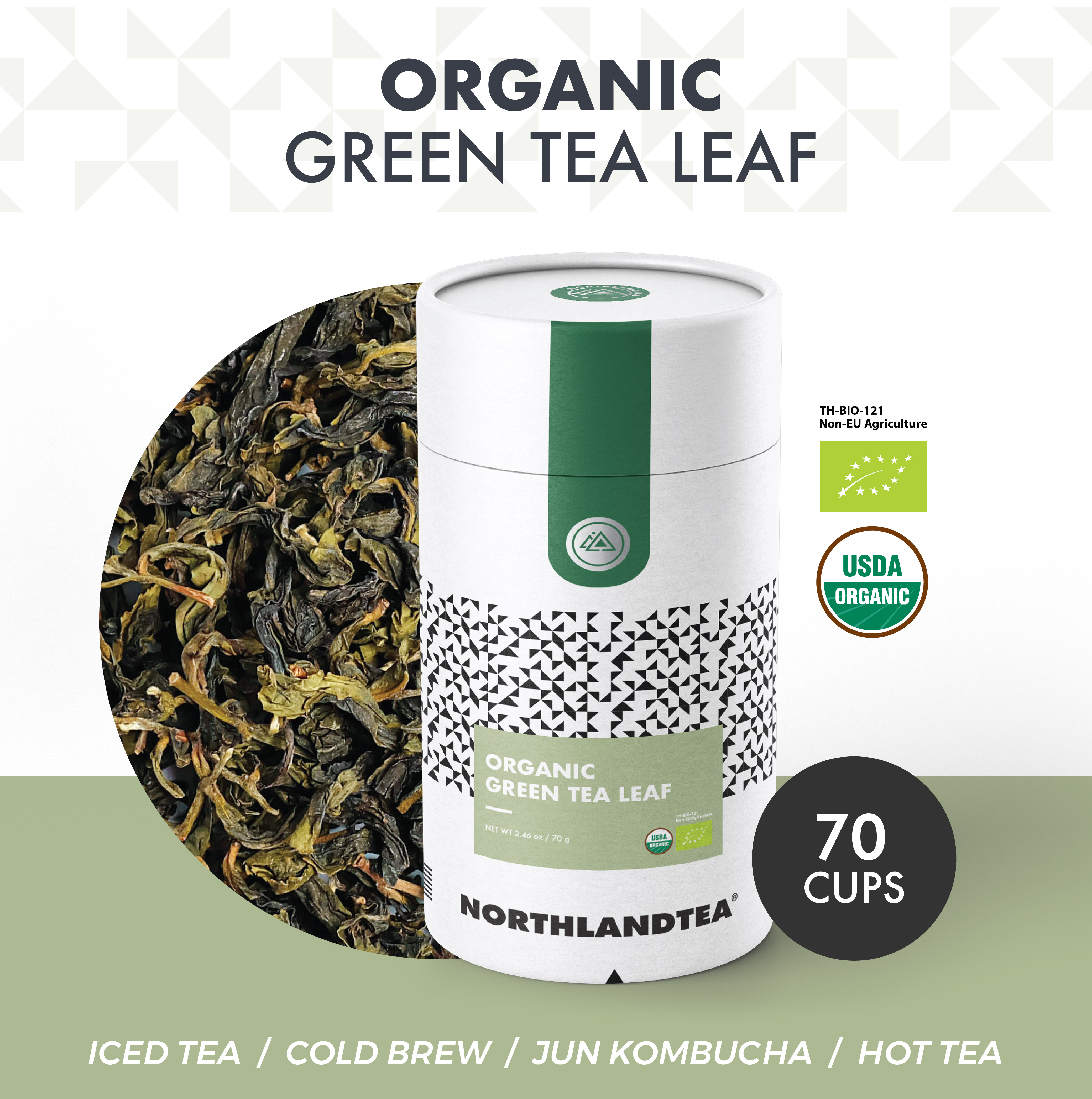 Organic Green tea leaf 70g - Certified USDA & EU Organic - Loose Leaf tea - Freshest production directly from farm - HOT TEA / ICED TEA / COLD BREW / KOMBUCHA and etc. - Northlandtea ราคา 380 บาท*ส่งฟรี