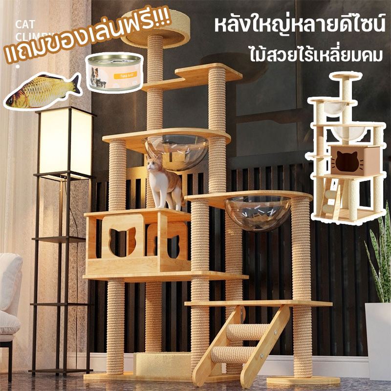 【select_sea】COD คอนโดแมว หลังใหญ่หลายดีไซน์ ของเล่นฟรี เสาลับเล็บ คอนโดแมว พร้อมโดมนอนแบบใส บันไดและกล่องนอน ที่ลับเล็บแมว ราคา 674 บาท*ส่งฟรี