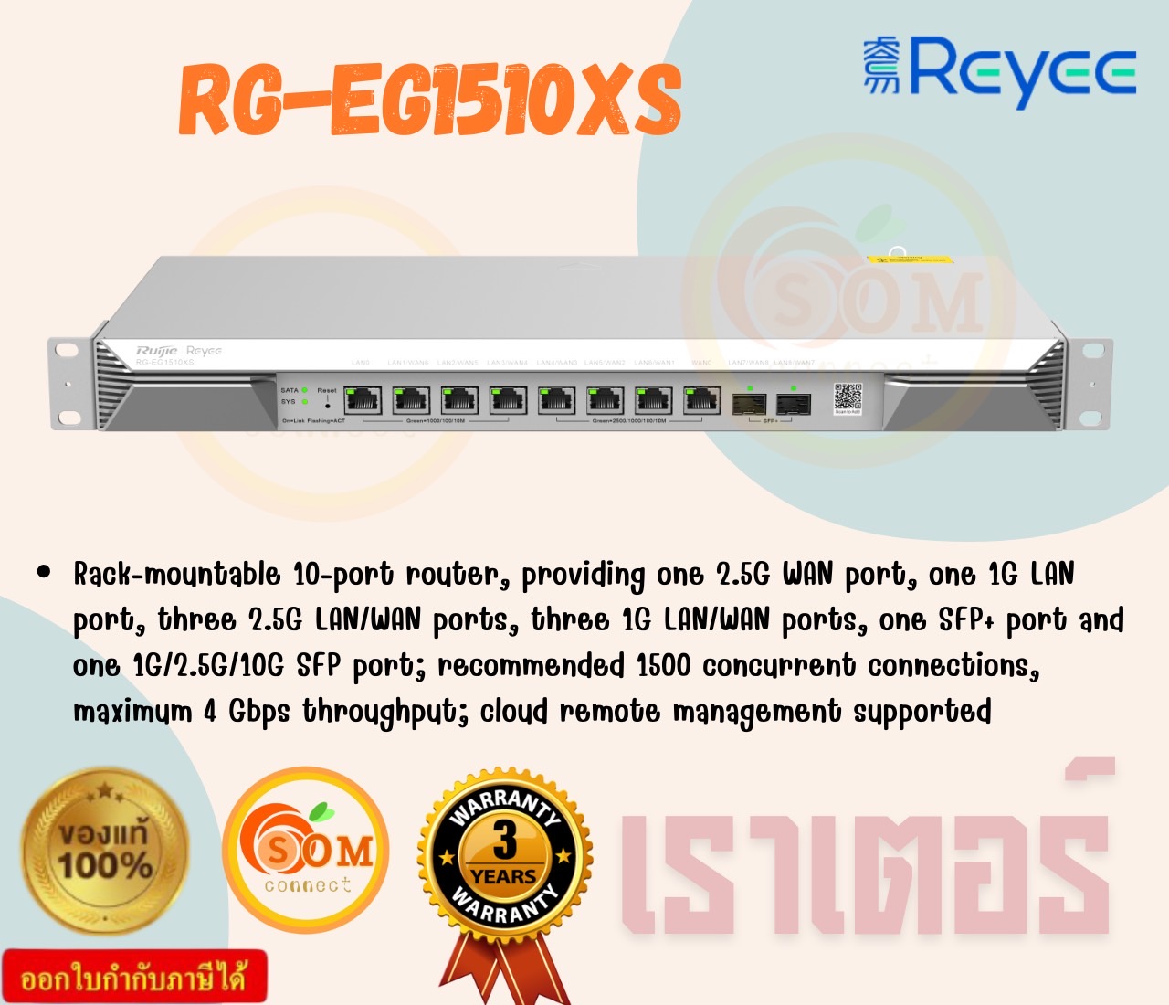 RUIJIE ROUTER (เราเตอร์) RG-EG1510XS The Powerful EG go BIG, Next Level Flagship Business Router For Up To 1500 Clients ราคา 19,573 บาท*ส่งฟรี