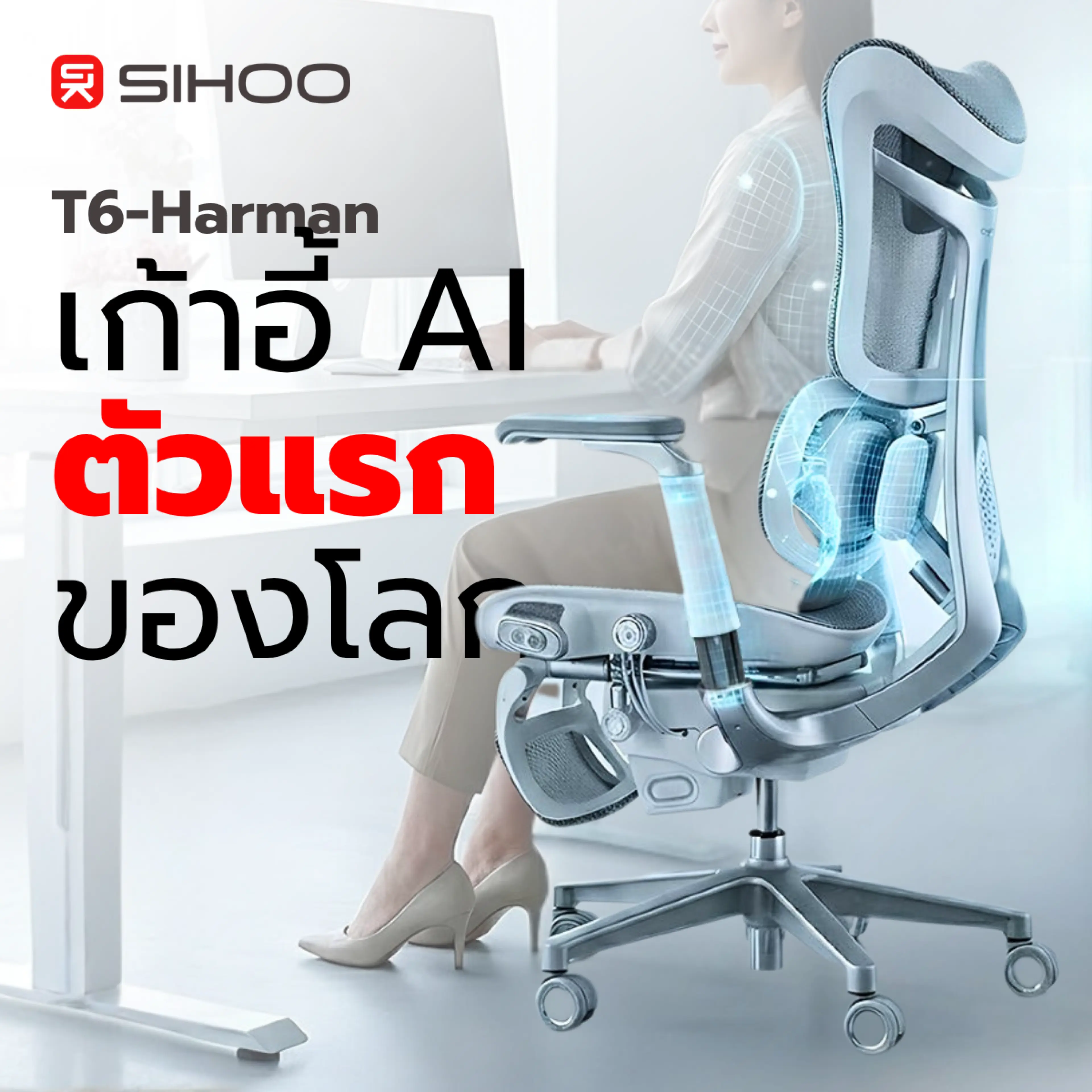 Sihoo T6 Sit on Ai Intelligent Ergonomic Chair with Ichair Wellness System - รูปที่ 1