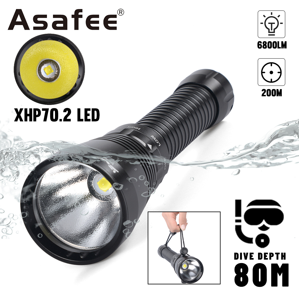 Asafee 6800LM A29 XHP70.2 LED Diving Flashlight Highlight Lanterna Led Underwater 200m Torch use 26650 /18650 battery IPX8Waterproof - ยี่ห้อ Asafee ราคา 1,738 บาท*ส่งฟรี