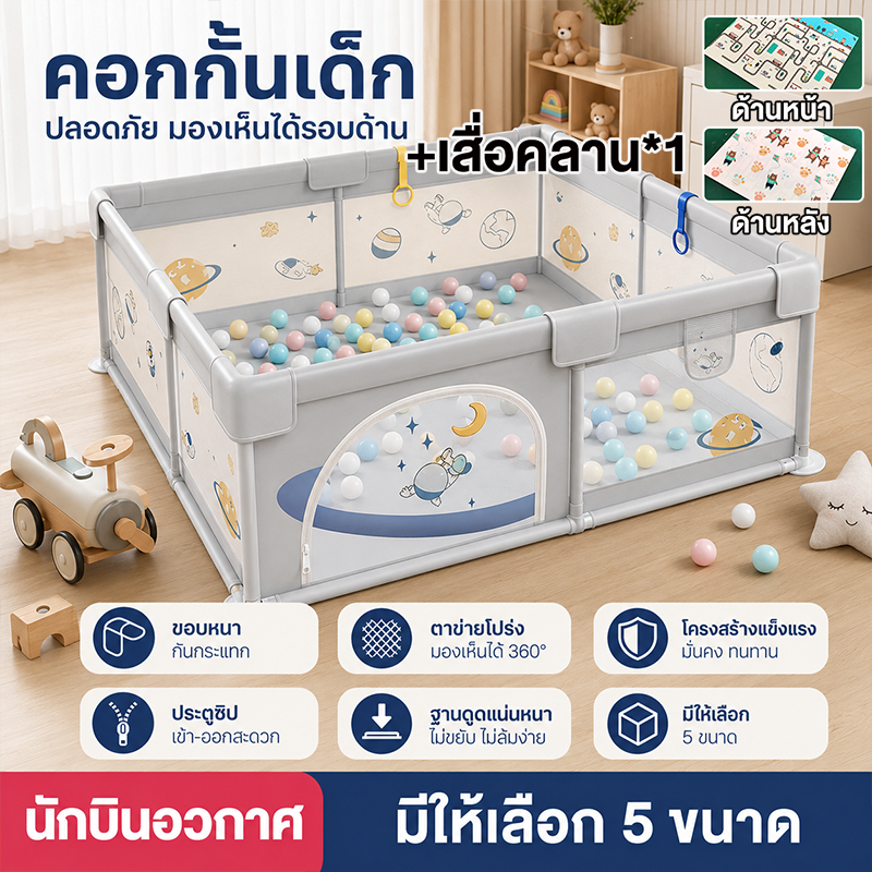 คอกกั้นเด็ก คอกกั้น คอกเด็ก 6ฟุต คอกกั้นเด็กตาข่าย คอกเด็กคอกกั้นเด็ก พร้อมแป้นบาส+ลูกเล็ก คอกกั้นเด็กรุ่นใหม่ล่าสุดกั้นกระแทกรอบด้าน