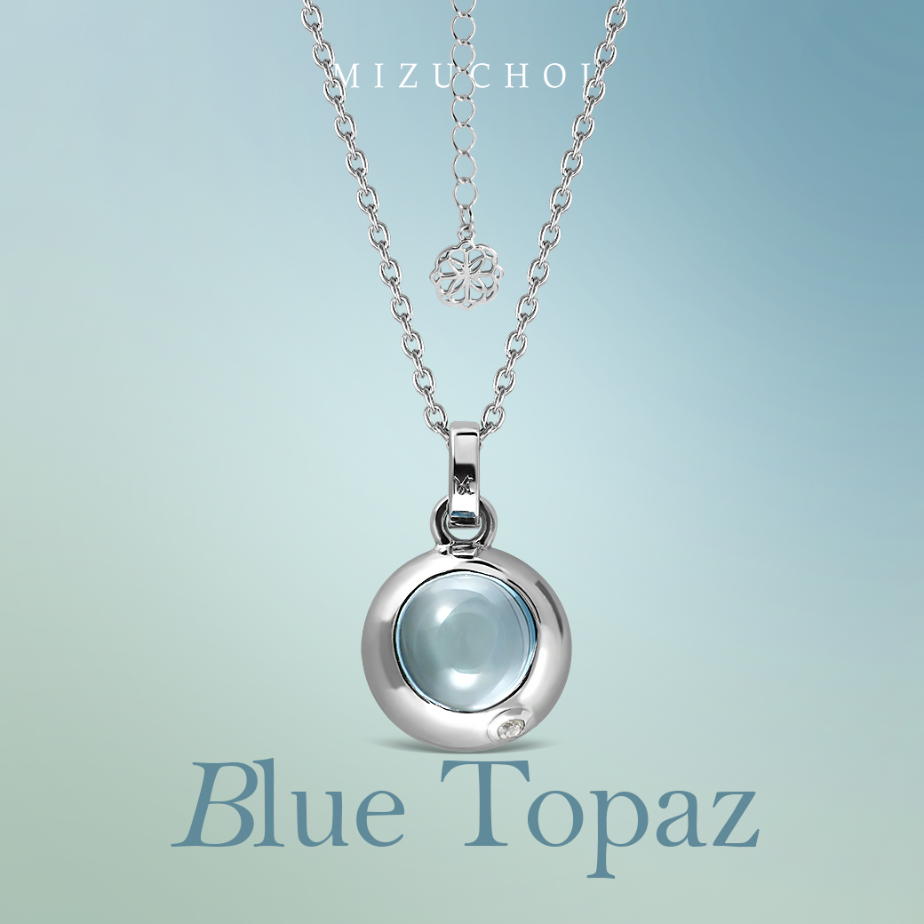 Mizuchol - สร้อยคอเงินแท้ชุบทองคำขาว Raindrop Necklace ประดับพลอย Blue Topaz ราคา 3,090 บาท*ส่งฟรี