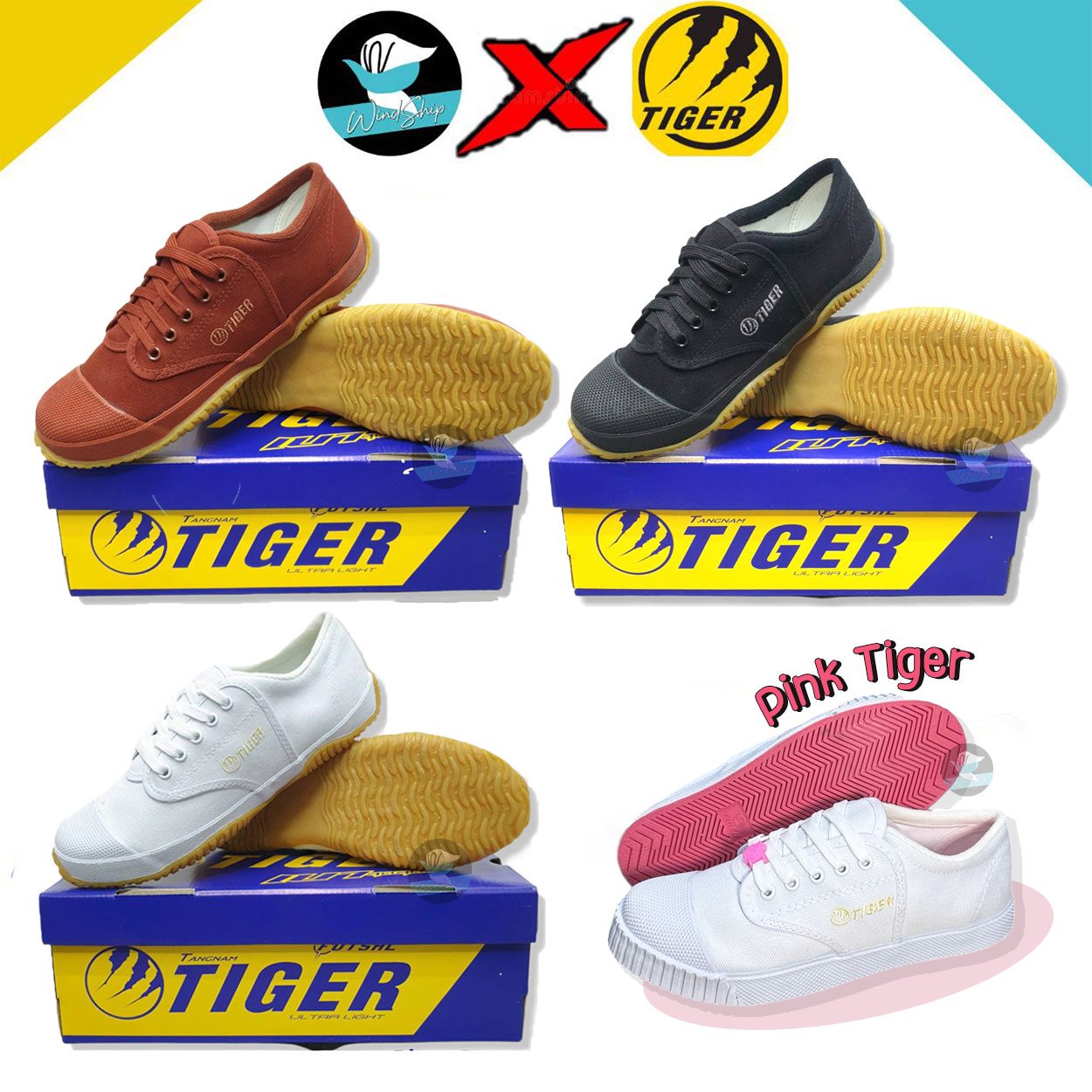 Tiger Tg9 Futsal Sneakers with Yellow Soles Student Shoes Brown/White/Black Tiger Sneakers