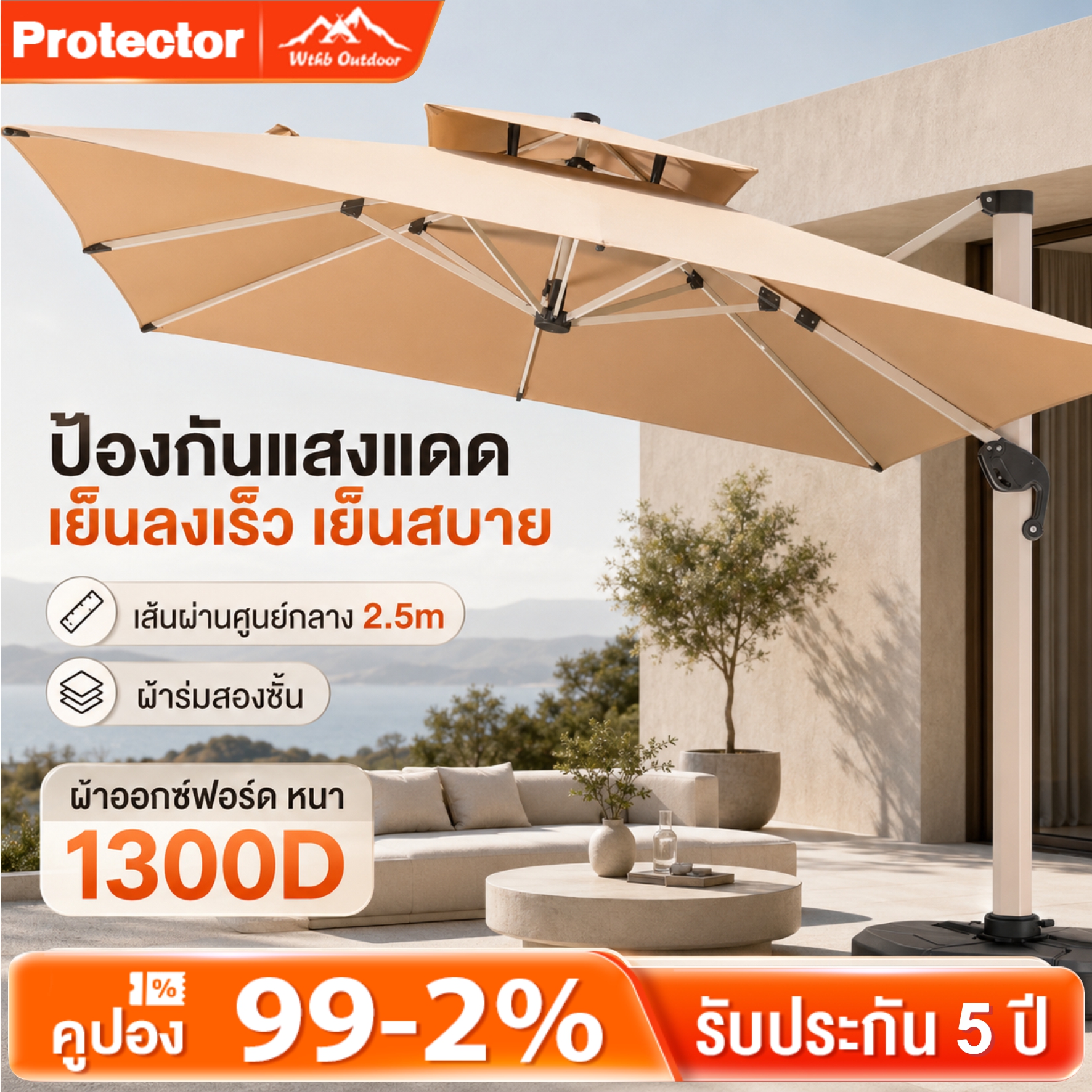 3m Large Outdoor Sunshade Umbrella, Vendor Umbrella, Outdoor Umbrella, Protects Against Uv Rays up to 99%, Large Uv Protection Umbrellas for Shops, Flea Markets, Vendors, Coffee Shops, Selling Goods, Sunumbrella. ราคา 3,355 บาท*ส่งฟรี