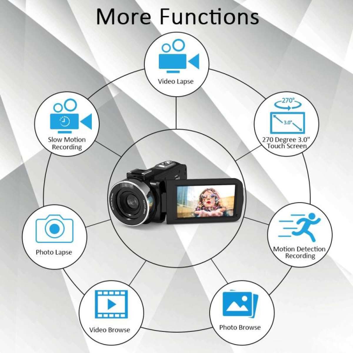 ภาพประกอบของ กล้องถ่ายวีดีโอ กล้องวีดีโอ กล้องถ่าย V-log  Full HD TOUCH Camera 1080P 30FPS กล้องดิจิตอล พร้อมไมโครโฟนและรีโมตคอนโทรล Techrep