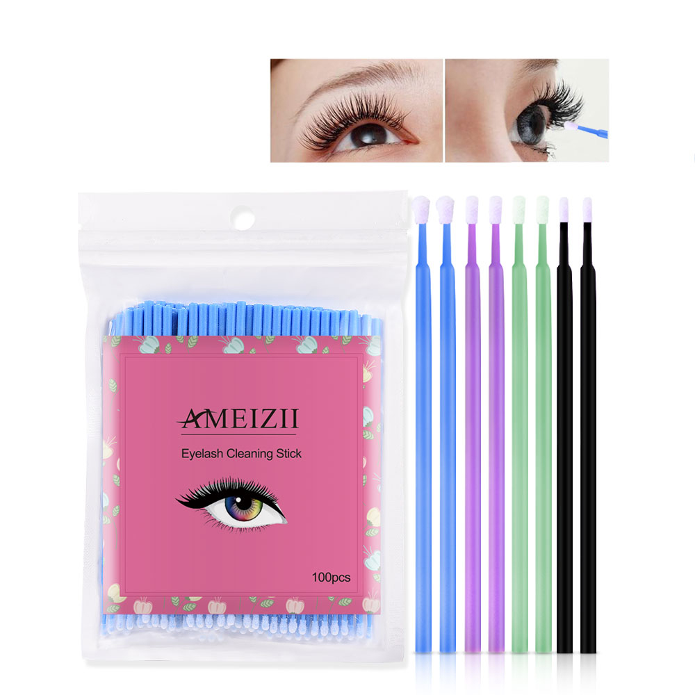 AMEIZII 100Pcs Disposable Eyelash Makeup Brushes Cosmetic Eyelash Extension Tools Individual Lash Removing Makeup Tools Lint