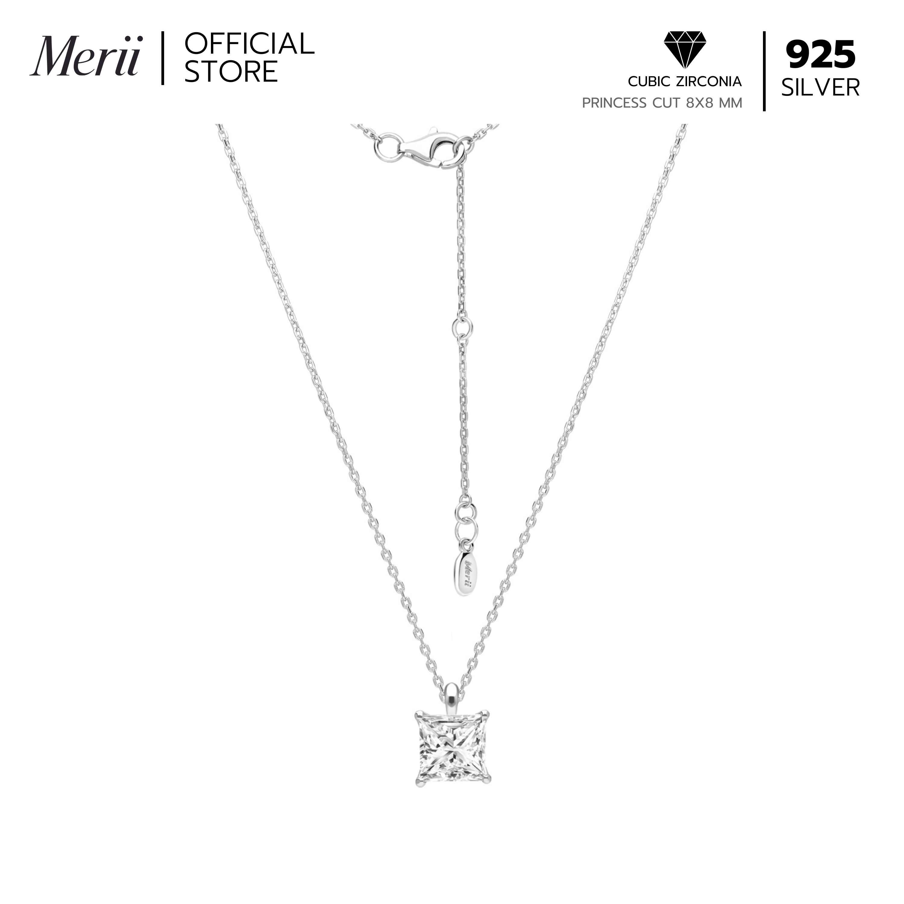 Merii 8mm square CZ silver necklace 16 inch classic design, classic style ราคา 2,380 บาท*ส่งฟรี