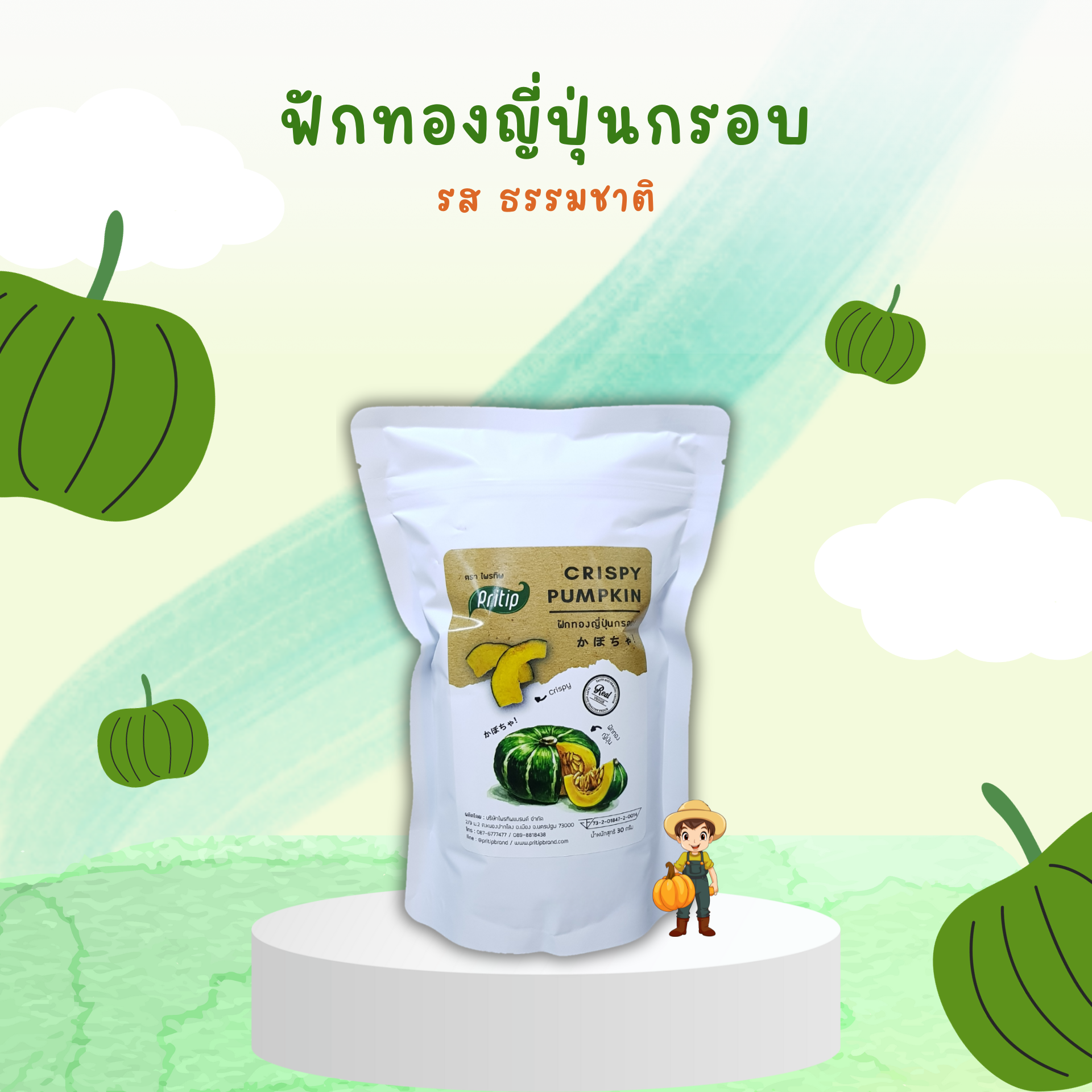 🎃ฟักทองญี่ปุ่นกรอบ🎃 ตราไพรทิพ (ขนาด30 กรัม) 💛 ขนมคบเคี้ยว เพื่อสุขภาพ ไม่มีผงชูรส [ผลิตเองในไทย] ราคา 65 บาท*ส่งฟรี