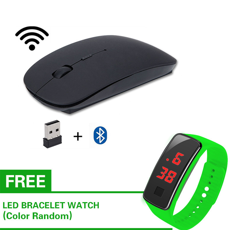 Wireless Mouse มีแบตในตัว ปุ่มกดเงียบ มีปุ่มปรับความไวเมาส์ DPI 1000-1600+ฟรีนาฬิกา LED