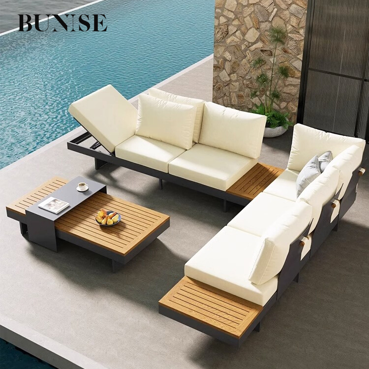 Bunise P3401 Outdoor teak sofa patio Suitable for terrace garden villa hotel leisure rattan chair set outdoor waterproof sunscreen furniture ราคา 24,850 บาท*ส่งฟรี