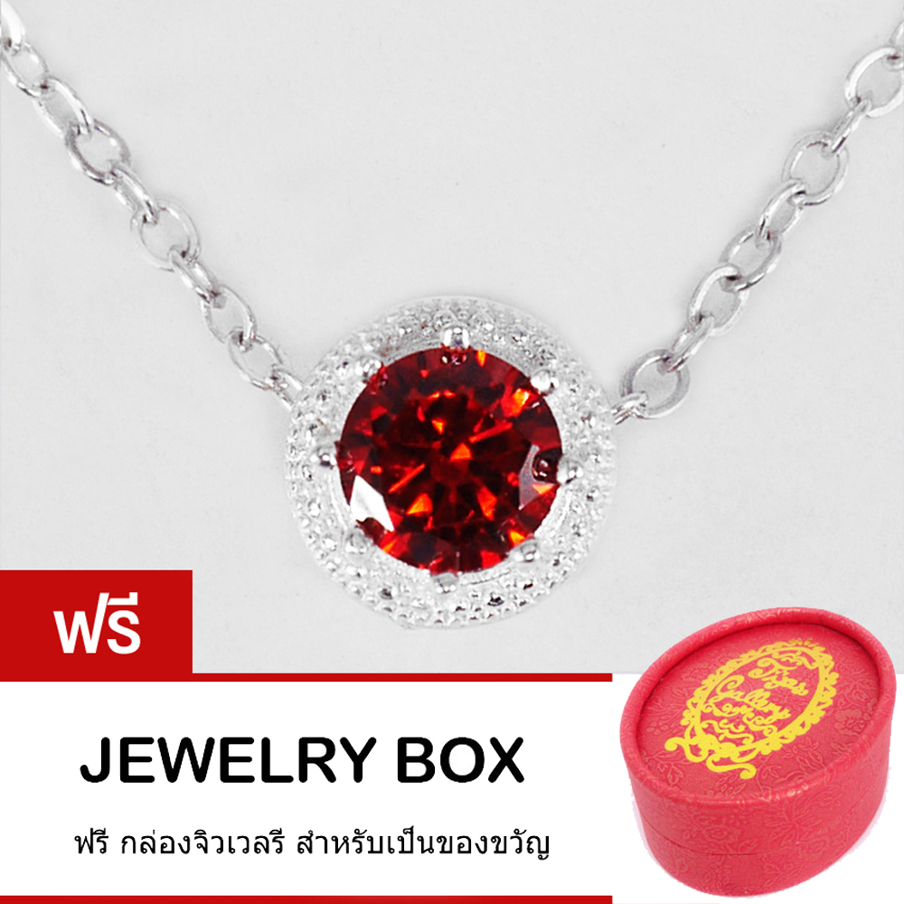 Tips Gallery สร้อยคอพร้อมจี้ เงินแท้ 925 หุ้ม ทองคำขาว Zircon Ruby ทับทิม CZ Hearts & Arrows 0.75 ct Celeste Sparkling endless love Design TNS285 พร้อมกล่องของขวัญวันเกิด ราคา 109 บาท*ส่งฟรี