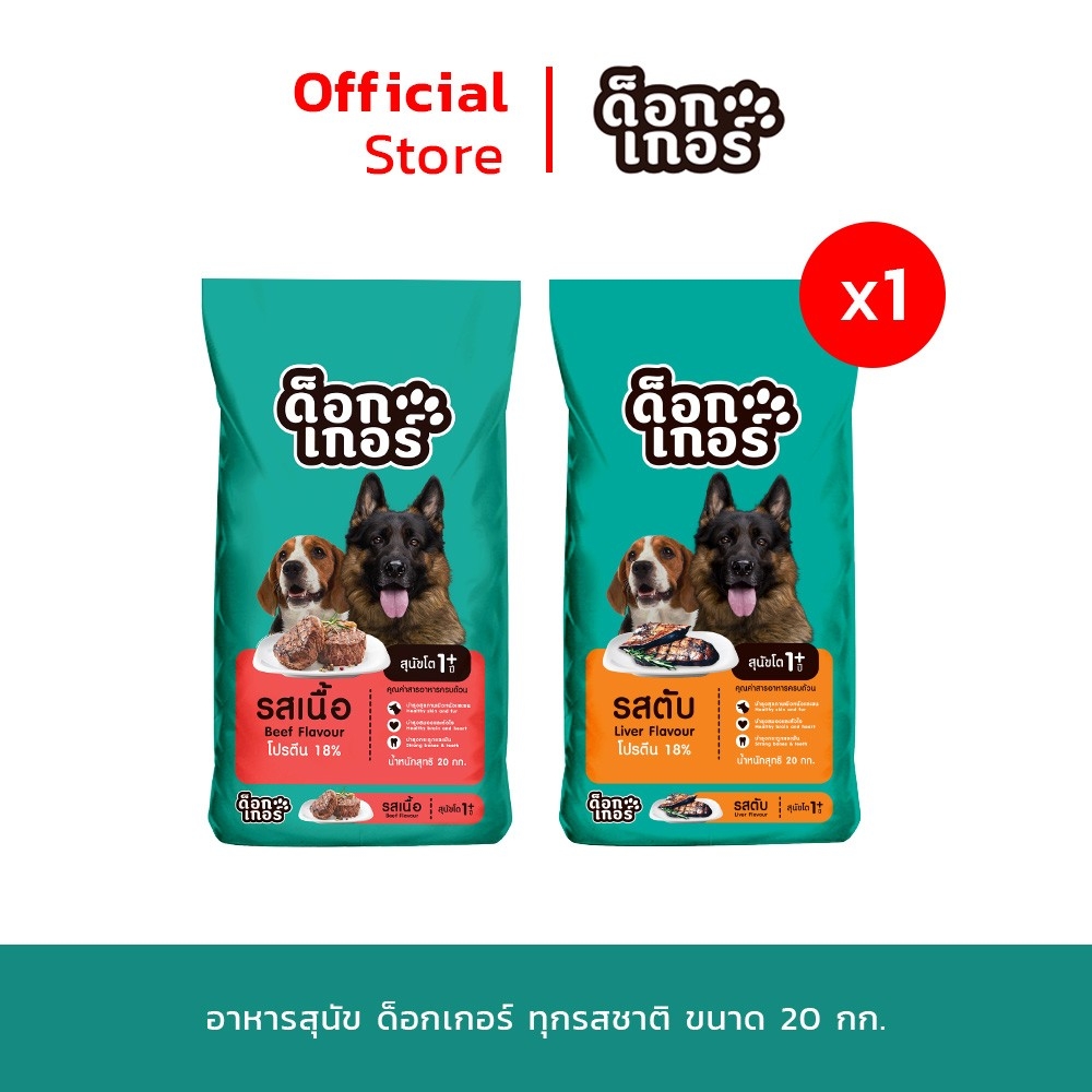 Dogker ขนาด 20 Kg. อาหารสำหรับสุนัขอายุ 1 ปีขึ้นไป ราคา 600 บาท*ส่งฟรี